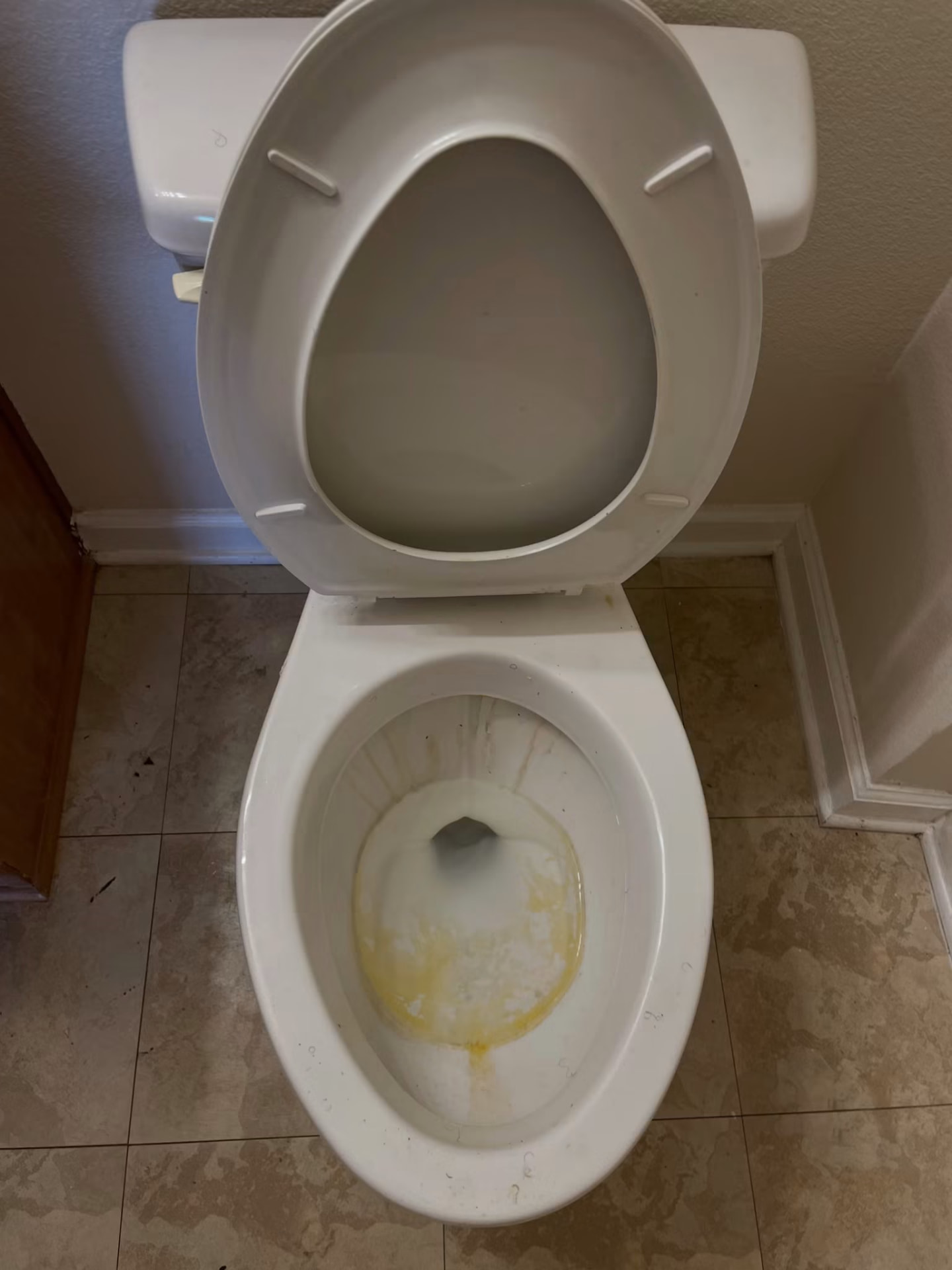 Before cleaning: toilet bowl with yellow mineral staining and hard water buildup in a Hartford CT bathroom